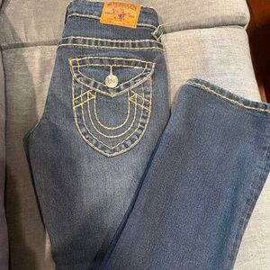 True‎ Religion Bootcut Denim Jeans Women 28 Dark Wash Blue Contrast Stitch Flap